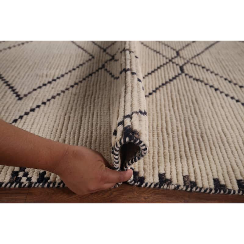 Trellis Moroccan Earth Tone Area Rug Hand-Knotted Wool Carpet - 7'9"x 10'11"