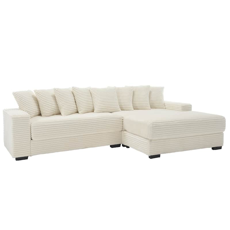 2-Piece Couches, Corduroy L-Shaped Sofa Chaise with 8 Throw Pillows