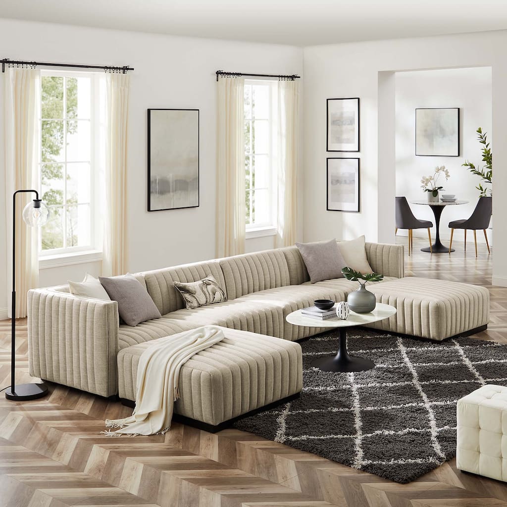 Conjure Channel Tufted Upholstered Fabric 6-Piece Sectional Sofa