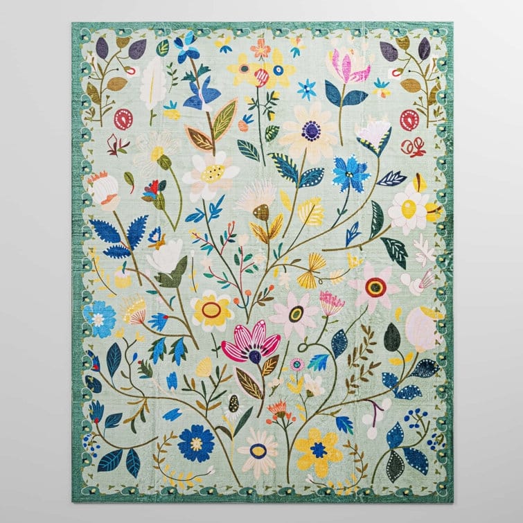 Nature Floral Non-Slip Machine Washable Colorful Modern Area Rug