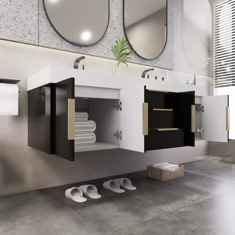 Noble 60" Wall Mounting Vanity with Reinforced Acrylic Double Sink
