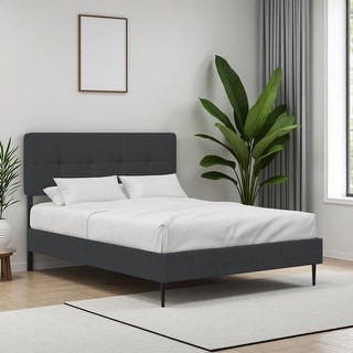 Full Size Upholstered Bed with Linen Fabric, Adjustable Tufted ...