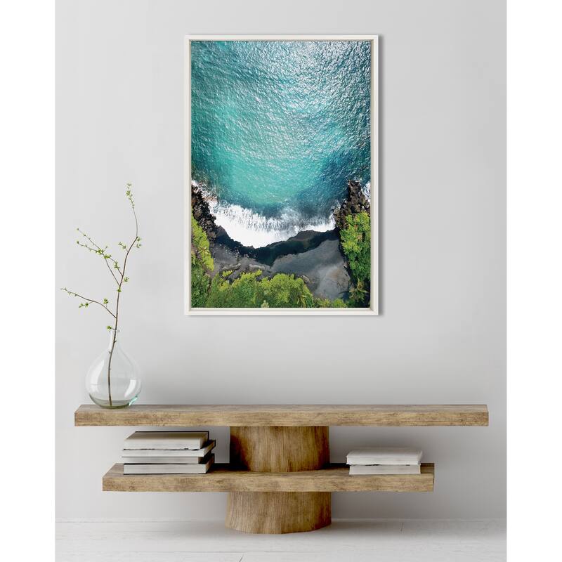 Kate and Laurel Sylvie Maui Black Sand Framed Canvas by Rachel Bolgov