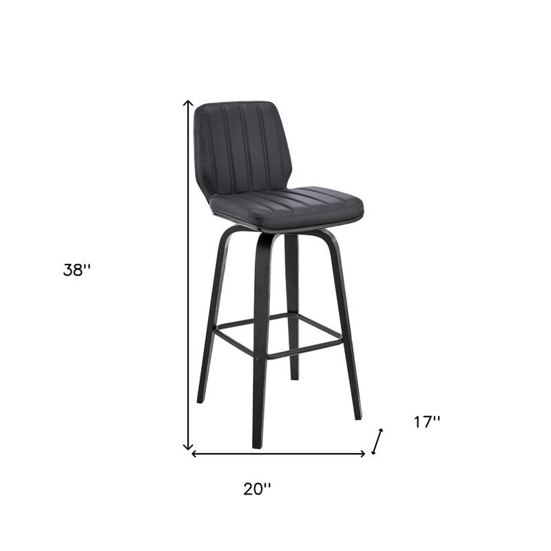 HomeRoots 27" Gray and Black Faux Leather and Iron Counter Height Swivel Bar Chair