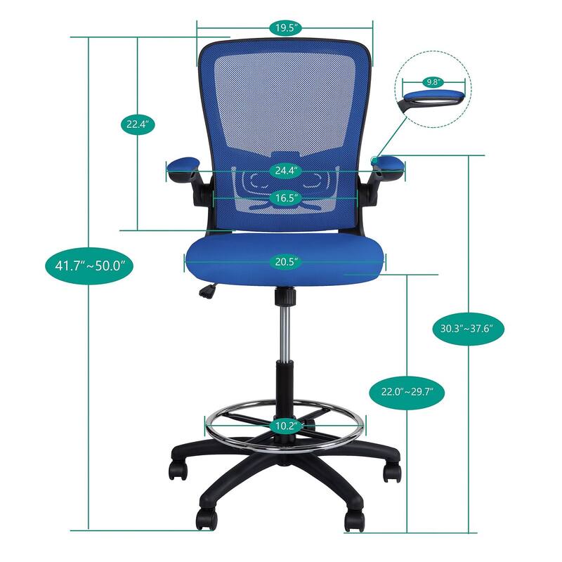 Serena Ergonomic Mesh Drafting Chair - Adjustable, Breathable Mesh, Lumbar Support, Ergonomic and Height Adjustable Flip-Top