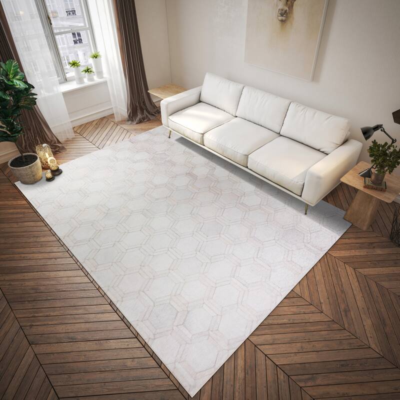 Indoor/ Outdoor Laredo Hexegon Faux Hide Patchwork Washable Area Rug - 5' x 7'6" - Ivory