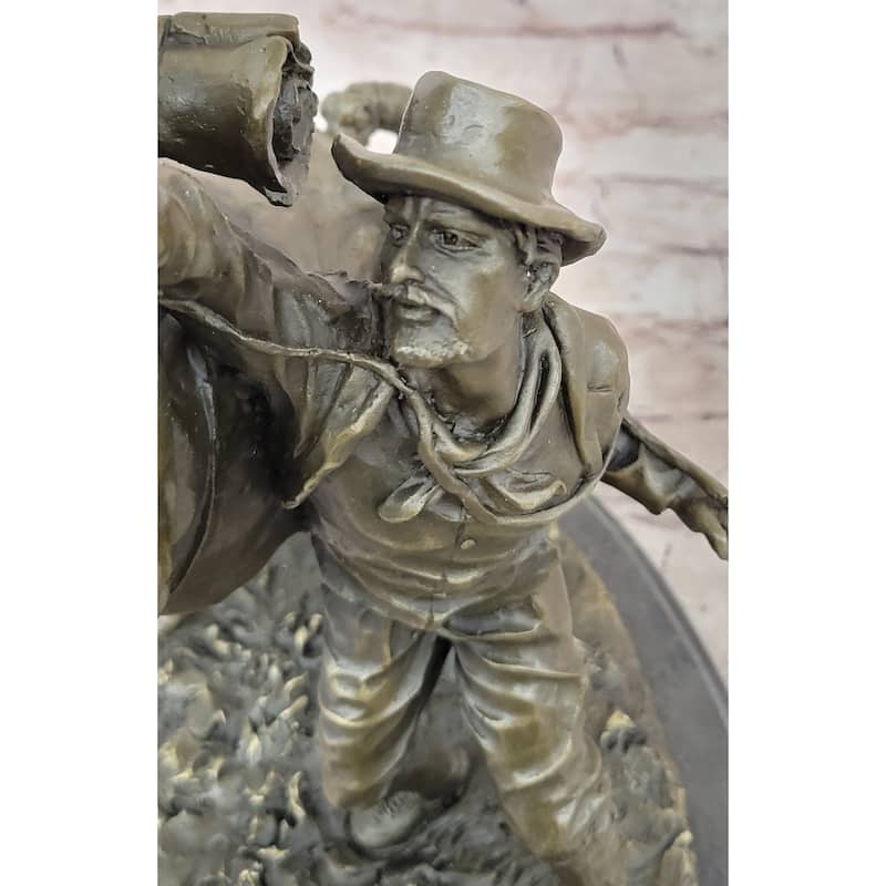 Bronze Sculpture Of Cowboy Taming A Rearing Horse – Western Art