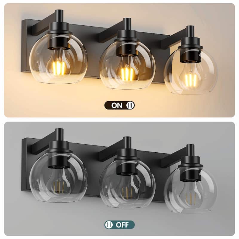 Bathroom Vanity Light with Clear Globe Glass Shades, Modern Black Wall Sconce Over Mirror, Vanity Lighting for Bath