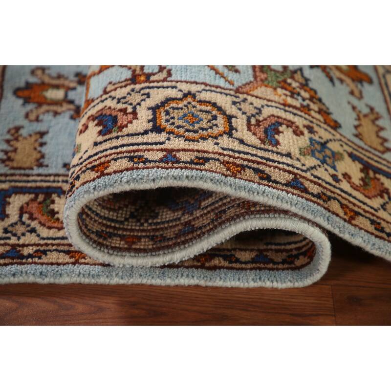 Light Blue Floral Heriz Serapi Oriental Accent Rug Wool Carpet - 2'11"x 5'1"