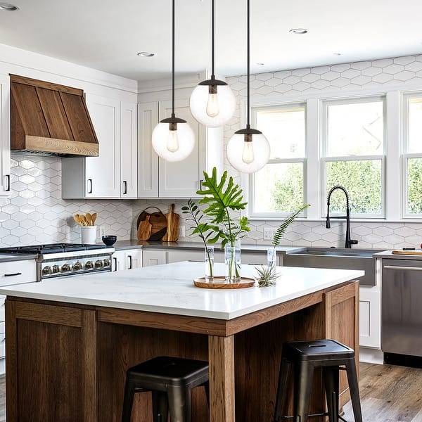 Matte Black Globe Pendant Lighting Kitchen Hanging Lights with Clear