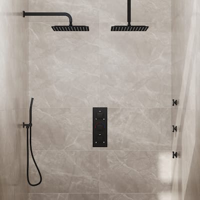 Thermostatic Faucet System 12" Dual Showerheads with 3 Body Jets and Rough-In Valve