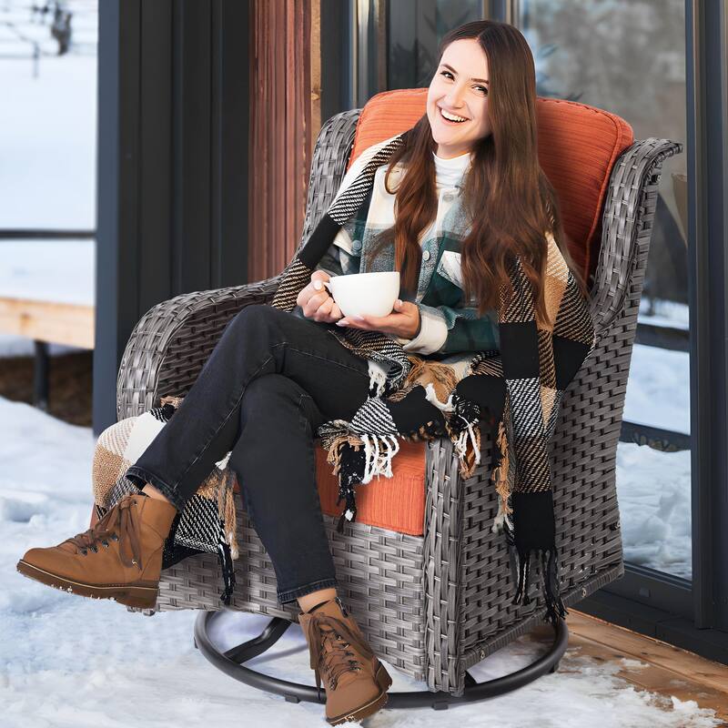 OVIOS 9-piece Patio Wicker Swivel Rocking Chair Set With Fire Pit