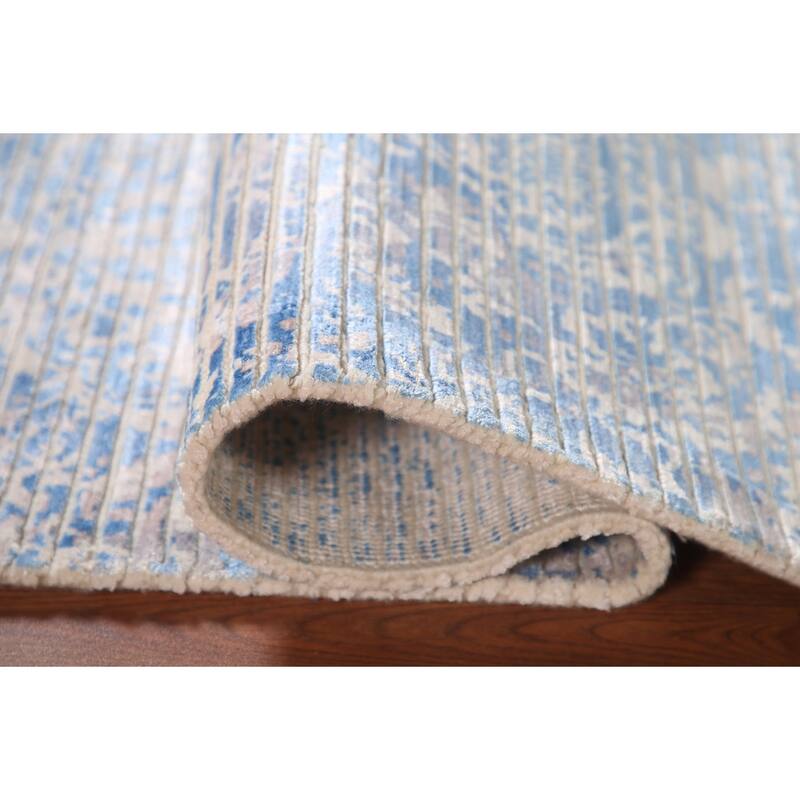 All-Over Striped Abstract Accent Rug Wool Carpet - 4'1"x 5'10"