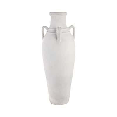 Pottery Terracotta Floor Vase Rustic Dual Handles - 39" Ivory