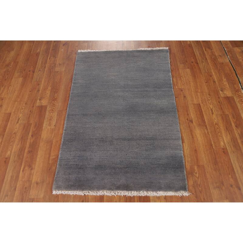 Modern Gray Gabbeh Oriental Accent Rug Hand-Knotted Wool Carpet - 2'6" x 3'10"