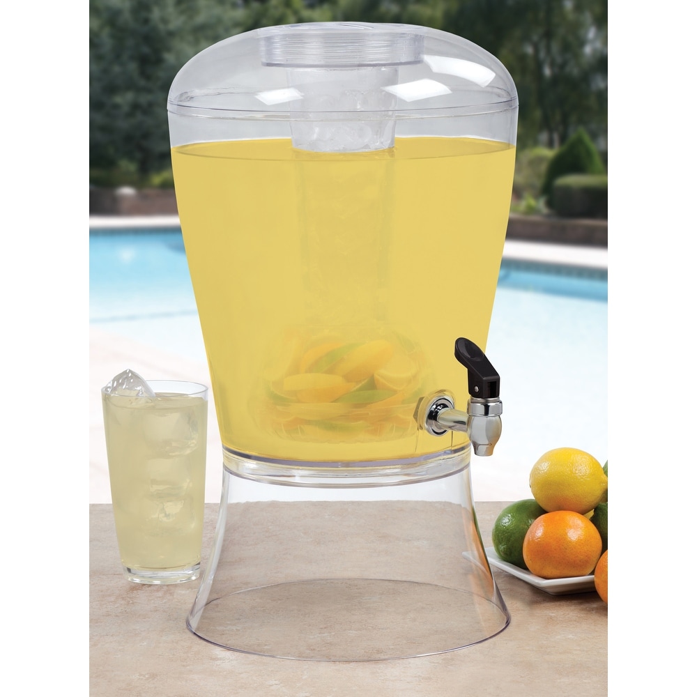 1 Gallon Beverage Dispenser, Glass Beverage Dispenser, With Stainless Steel  Tap, Ice Cone And Fruit Injector! Water Dispenser, Lemonade Rack, Juice