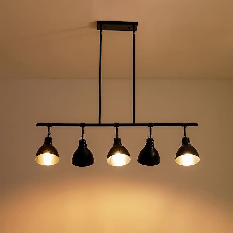 5-Light Industrial Modern Black Linear Pot Lid Pendant Kitchen Island Lighting/ Adjustable Tracking Light