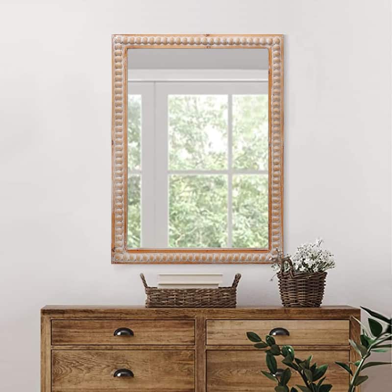 22" x 30" Farmhouse Wooden Frame Wall Mirror with Beading