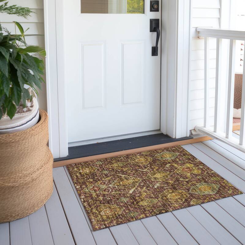 Machine Washable Indoor/ Outdoor Traditional Venetian Chantille Rug - Burgundy - 1'8" x 2'6"