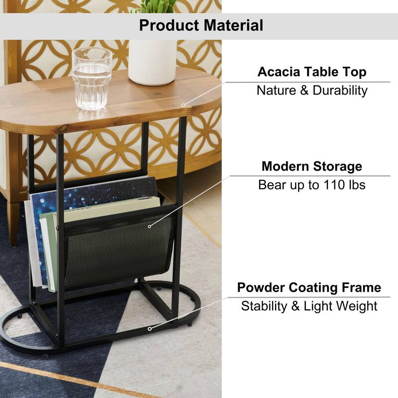 Oval Small Space Nightstand/End Table/Side Tables with Magazines Organizer Storage Space (Set of 2)