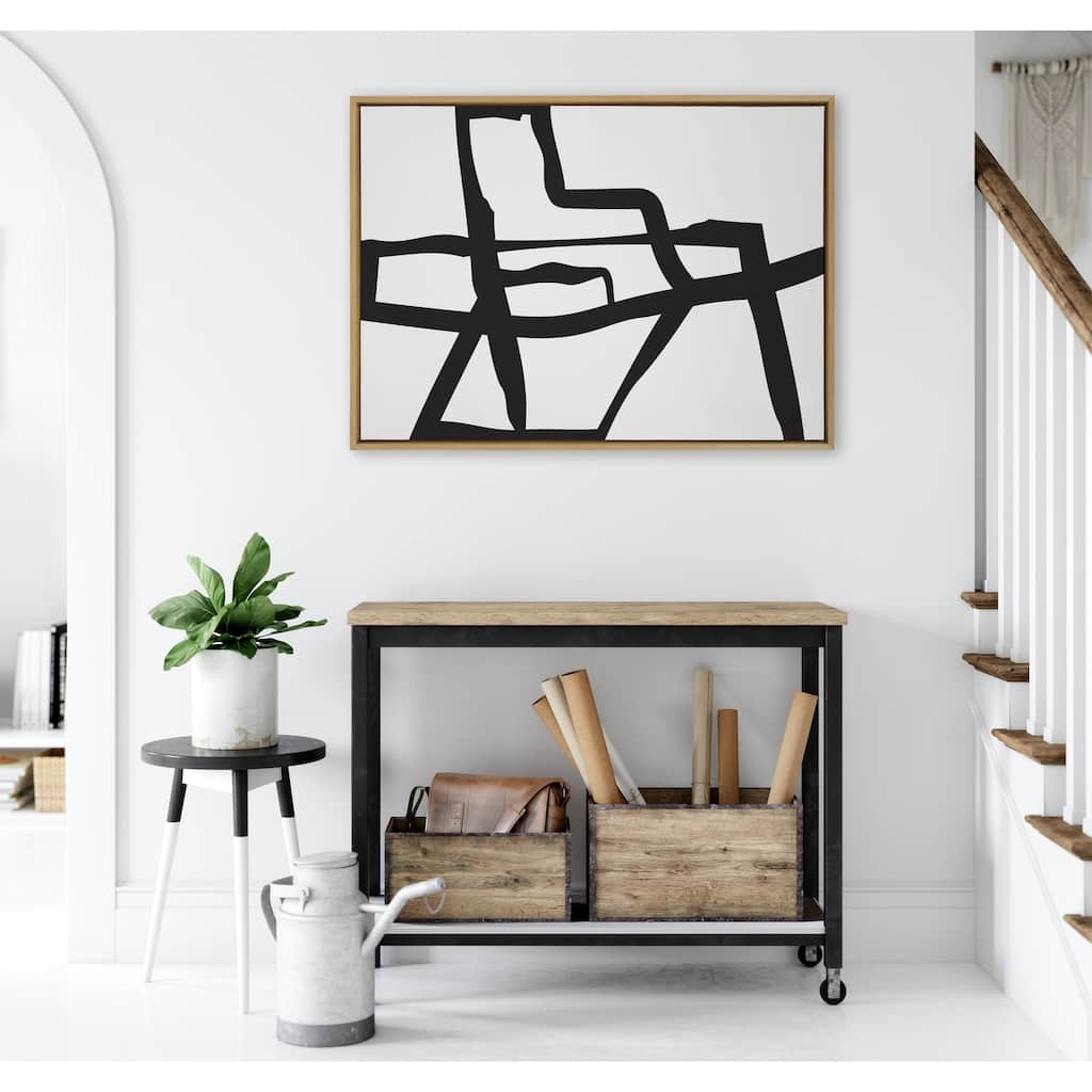 Kate and Laurel Sylvie Bold Sophisticated Abstract Black Stroke Framed Canvas by The Creative Bunch Studio