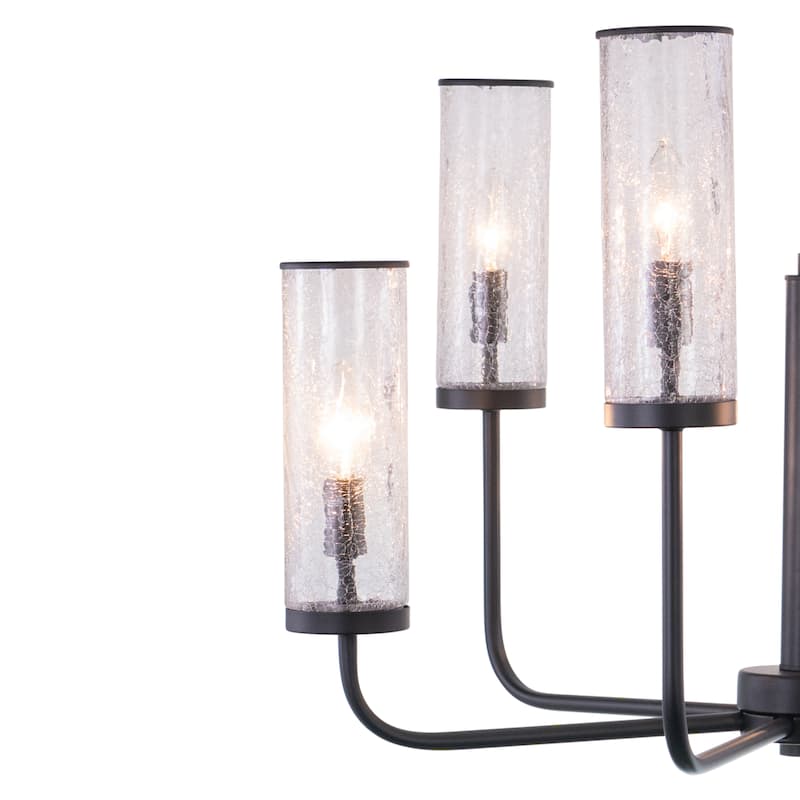 Glencoe 6 Light Matte Black Multi-Level Chandelier Clear Crackle Glass - 28-in W x 21.75-in H x 28-in D