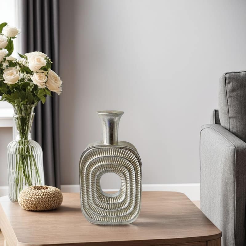 Peny Decorative Flower Vase, 22 Inch, Narrow Neck, Silver Resin Base