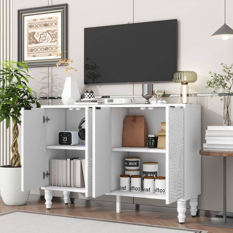 47.2" Media Console Table, TV Storage Stand w/ 2 Cabinets Entertainment Center w/ Solid Wood Legs for TVs up to 43''