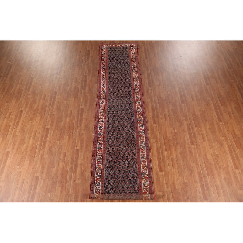 Pre-1900 Antique Malayer Persian Runner Rug Hand-Knotted Wool Carpet - 3'6"x 16'1"