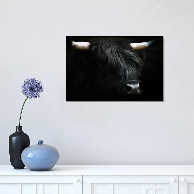 iCanvas "Portrait Of A Black Scottish Wooly Highland Cow In Norway" by Michael Schauer Canvas Print - 12x18x1.5