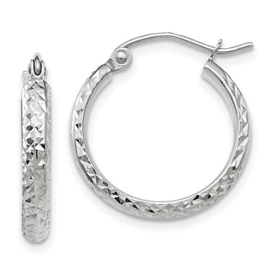 Curata 14k White Gold Sparkle Cut 2.8x18mm Hoop Earrings