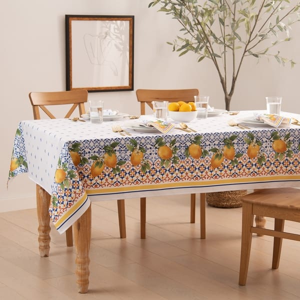 slide 2 of 5, Capri Lemon Double Border Tablecloth 60x102