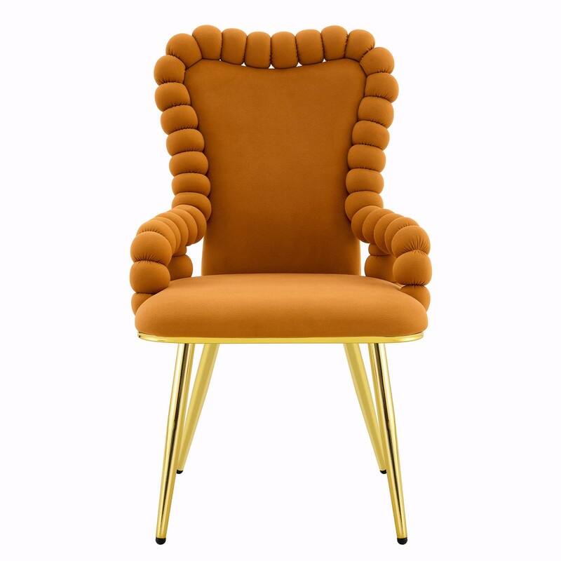 Set of 2 Puffy Bubble Velvet Dining Chairs with Ball Chain Design & Gold Legs