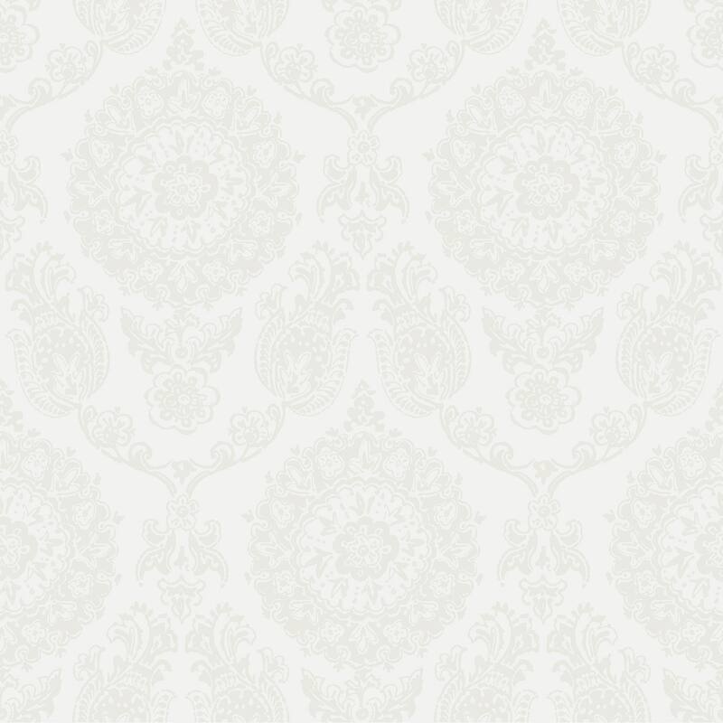 Chesapeake Helm Damask White Floral Medallion Wallpaper