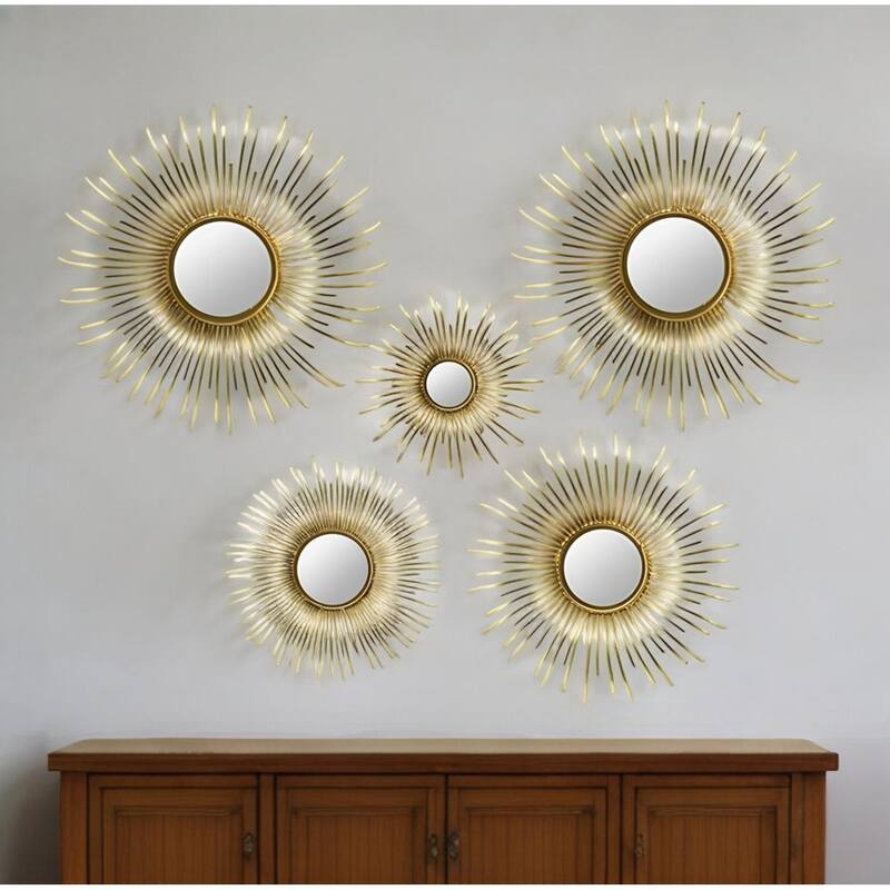 HomeRoots Set of Five Gold Sunburst Metal Framed Mirror Set - 18' X '18' X '4.3 - 18' X '18' X '4.3