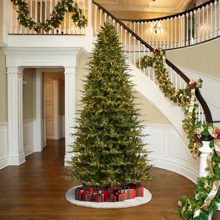 Glitzhome 11ft Pre-Lit Realistic Green Full Fir Artificial Christmas Tree with 3200 Lights & Foot Pedal