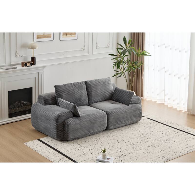 Modular Sectional 2-Seater Cloud Couch, Corduroy Upholstered Boneless Sofa, Compressed Sofa with Cushion & Throw Pillows