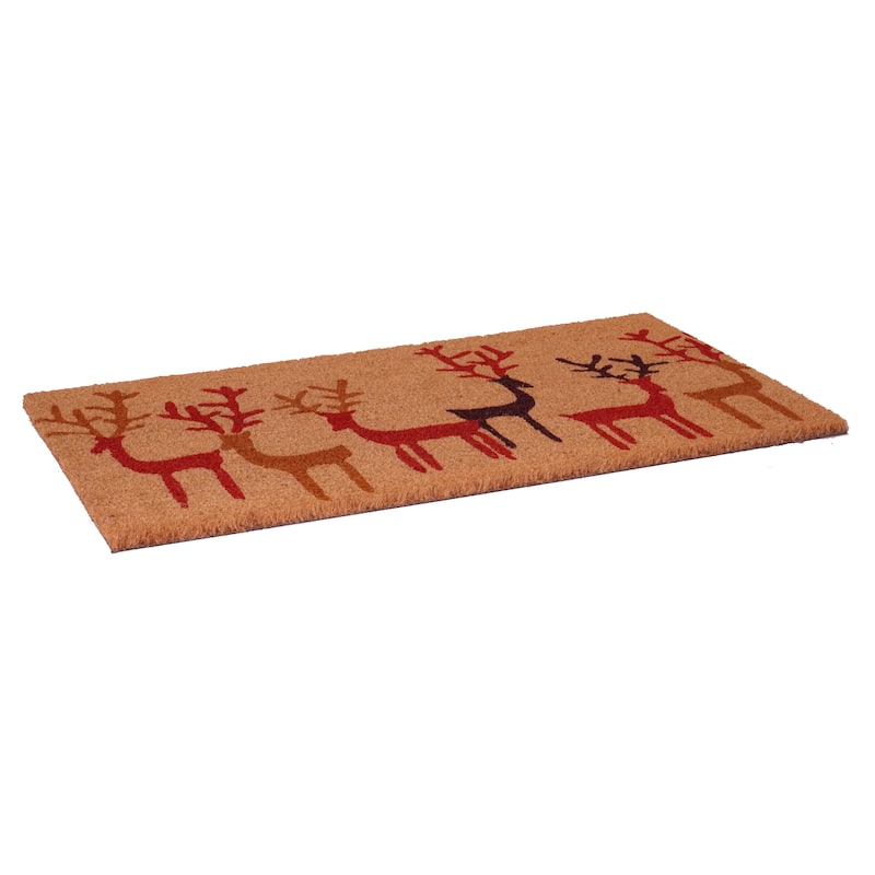 HomeRoots 17" X 29" Brown Red And Black Christmas Deer Outdoor Coir Door Mat - 17.00' X '29.00