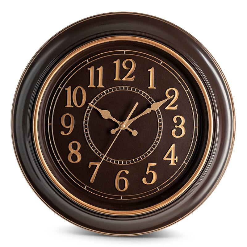 Large Wall Clock 18 Inch Quality Quartz Silent Non Ticking, Battery Operated,Beautiful Decorative Stylish Clock - Brown