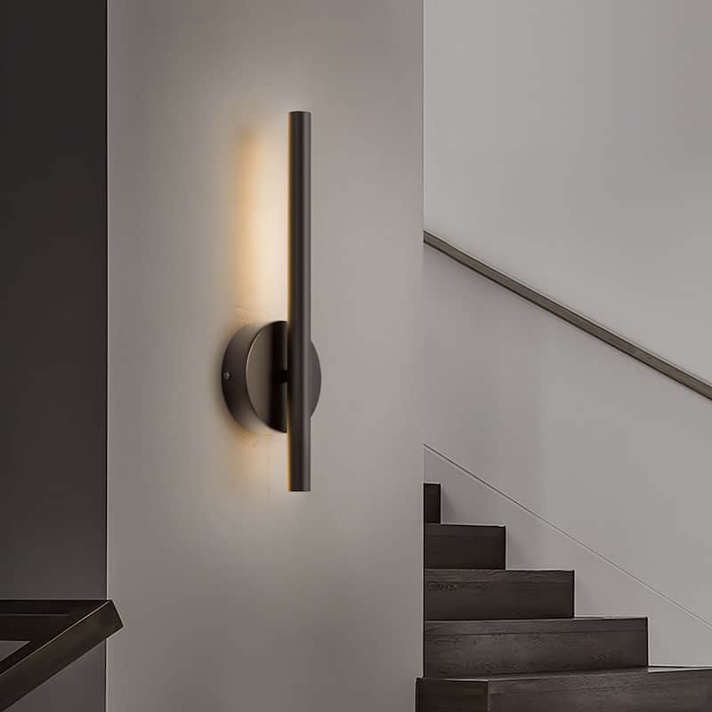 Modern Industrial Minimalist Metal LED Integrated Linear Strip Wall Light Sconce - 15.7 in. 3000K - Black