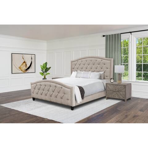Abbyson Colette Tufted Cream Upholstered Bed