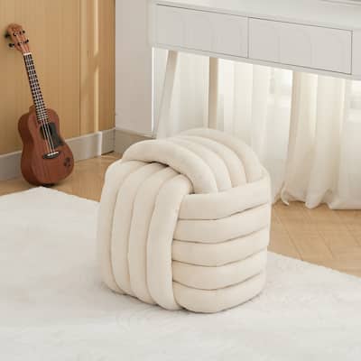 Chenille Fabric Modern Knot Design Ottoman Makeup Stool Footstool, Comfortable and Stylish Seat for Living Room, Bedroom