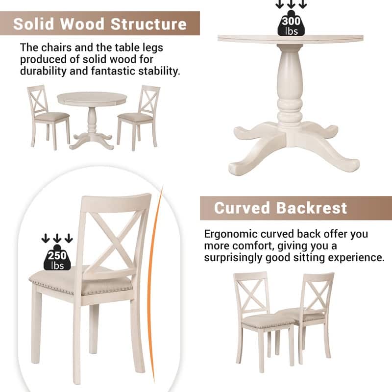 Modern Dining Table Set for 4,Round Table and 4 Kitchen Room Chairs,5 Piece Kitchen Table Set for Dining Room,Breakfast Nook