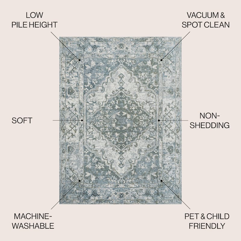JONATHAN Y Shaii Distressed Medallion Low-Pile Machine-Washable Area Rug