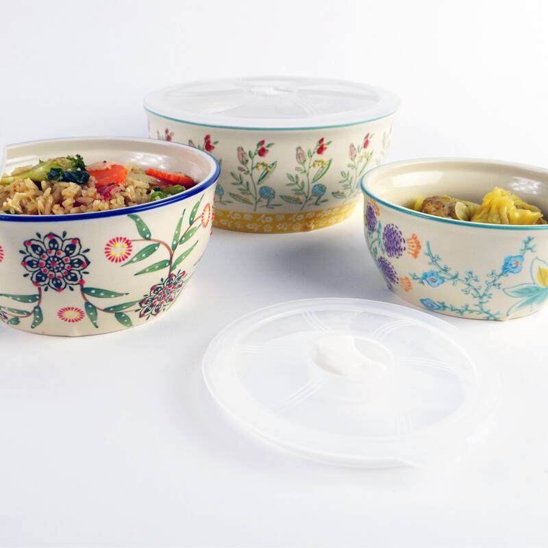 Euro Ceramica Ella 3 Piece Assorted Storage Bowls Set with Lids - Set of 3 with Lids