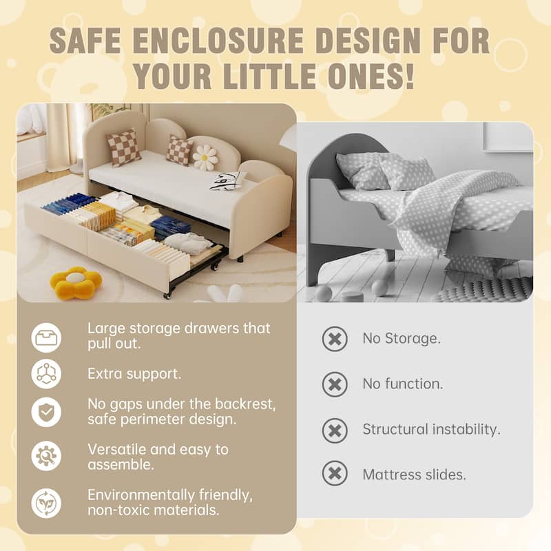 Upholstered Flower Shaped Daybed Frame, Living Room Twin Size Velvet Fabric Platform Sofa Bed with Trundle Bed