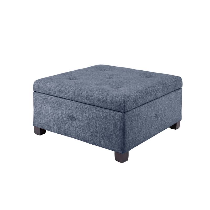 Roomfitters Soft Close Storage Ottoman, Upholstered Square Accent Bench with Hidden Storage for Living Room or Bedroom