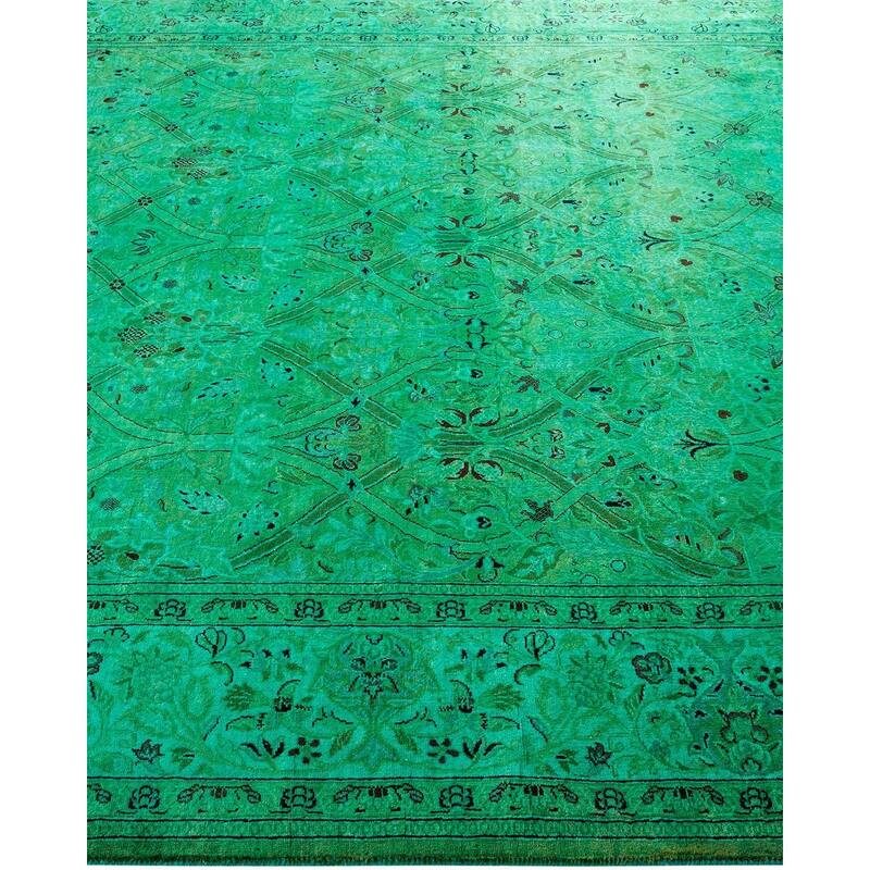 Overton Hand Knotted Wool Vintage Inspired Modern Contemporary Overdyed Green Area Rug - 6' 2" x 9' 5"