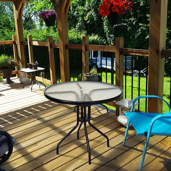Shop Costway 32 Outdoor Patio Round Table Tempered Glass Top W