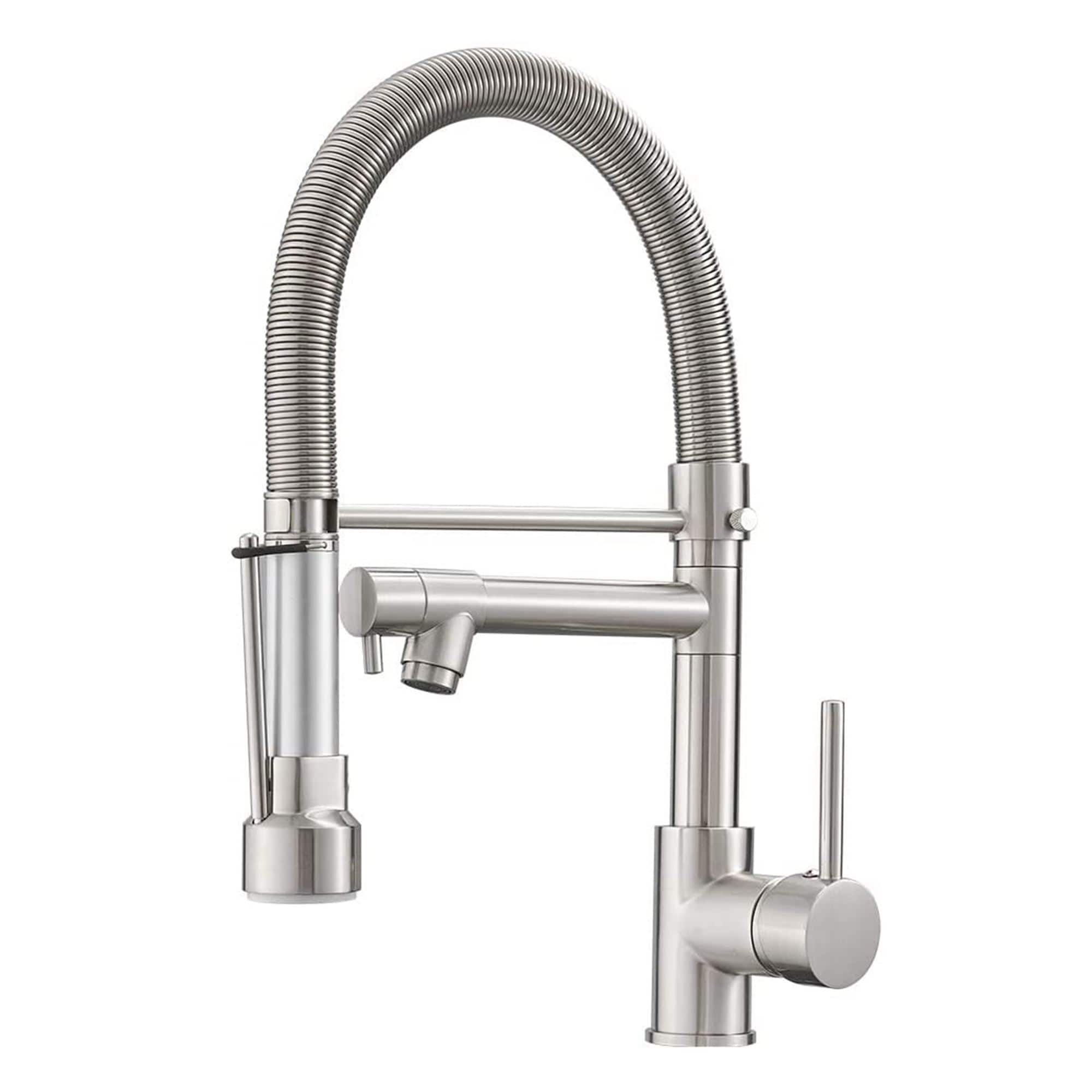 Commercial Double Handle Kitchen Faucet with Pull Down Spray